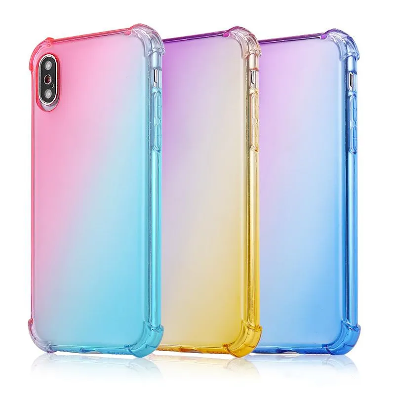 Gradient Colors Anti Shock Airbag Clear Cases For iPhone 15 Plus Pro Max 14 13