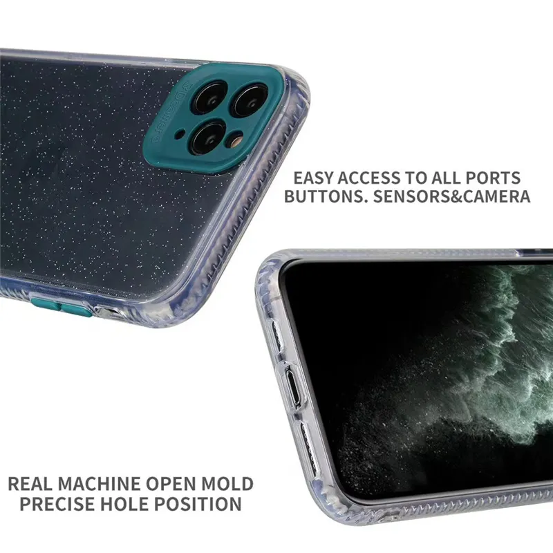 Premium Shiny Rugged Hybrid Soft TPU PC Glitter Powder Shockproof Clear Transparent Armor Case For iPhone 12 11 Pro XR XS MAX 8 7 6S Plus