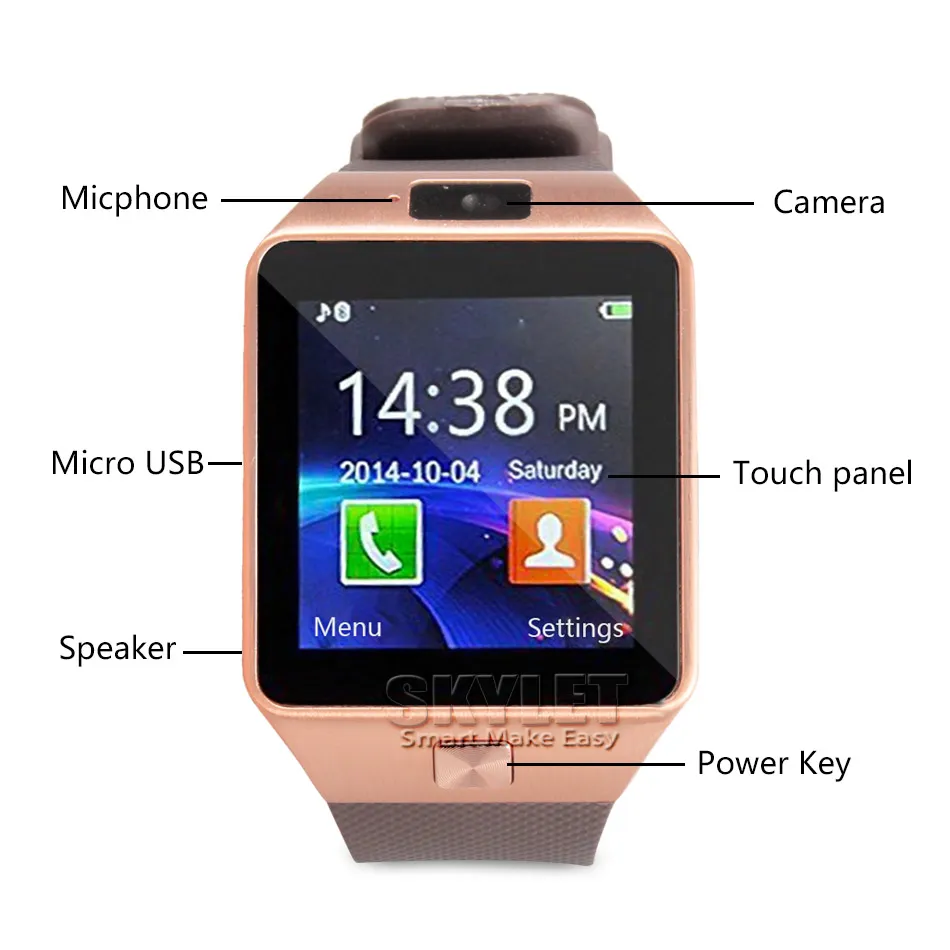 DZ09 Smart Watches with Touch Screen Smart Bracelet SIM Intelligent Android Sport Watch with Camera for Android Cellphones with Batteries in Retail Box