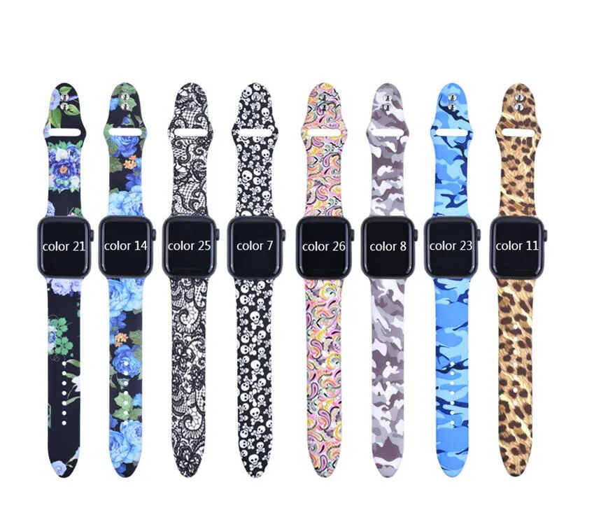 New Colors Floral Flower Bands for Apple Watch Series 4 3 2 1 40mm 44mm, Silicone Pattern Printed Strap for IWatch Series 4 3 2 1 38mm 42mm