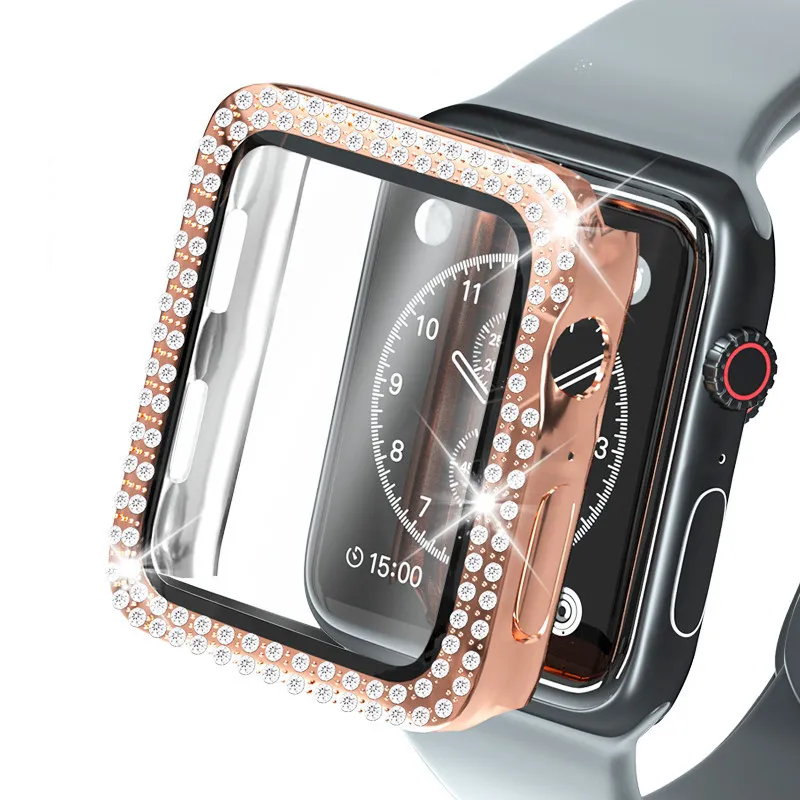 Double Bling Diamond 360 Full Body Protective With Tempered Glass Cover Cases PC Bumper For Apple Watch iWatch 49mm 45mm 41mm 44mm 40mm 42mm 38mm With Retail Package