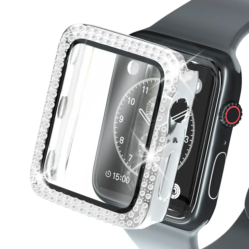 Double Bling Diamond 360 Full Body Protective With Tempered Glass Cover Cases PC Bumper For Apple Watch iWatch 49mm 45mm 41mm 44mm 40mm 42mm 38mm With Retail Package