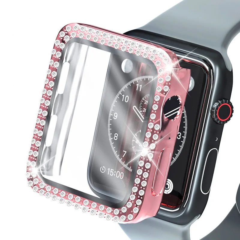 Double Bling Diamond 360 Full Body Protective With Tempered Glass Cover Cases PC Bumper For Apple Watch iWatch 49mm 45mm 41mm 44mm 40mm 42mm 38mm With Retail Package