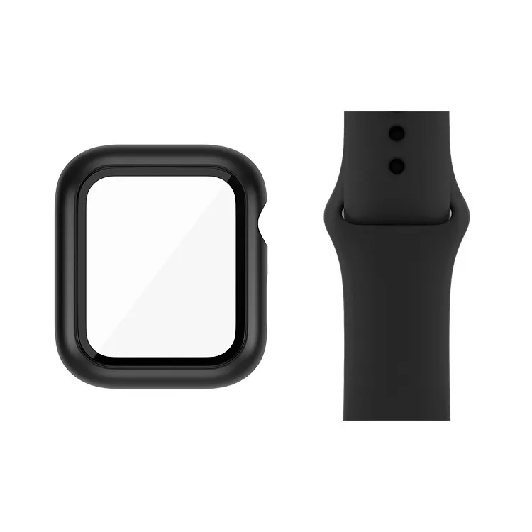 Glass Case + Strap For Apple Watch band 44mm 40mm 38mm 42mm 40mm 44mm 41mm 45mm Silicone smartwatch watchband bracelet iWatch 3 4 5 6 7 se