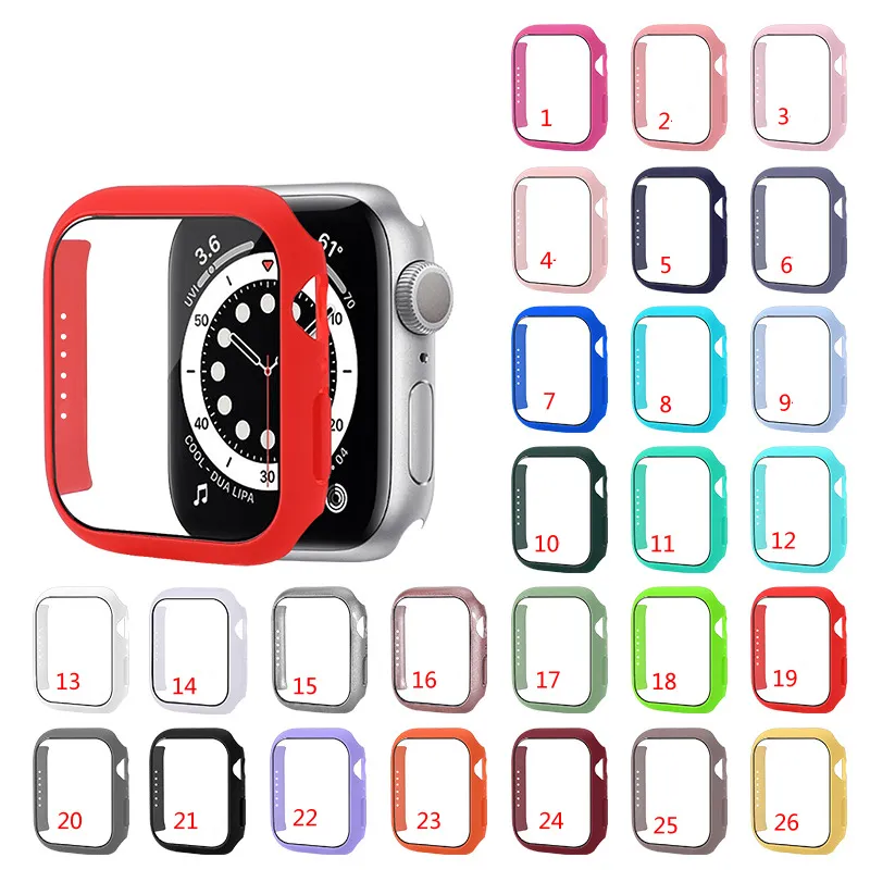 Glass Cover Case for Apple Watch Series 8 Ultra 49mm 7 45 41 42 44 40 38mm HD Tempered Bumper Screen Protector Hard PC Wacth Cases iwatch S8 7 Full Covers