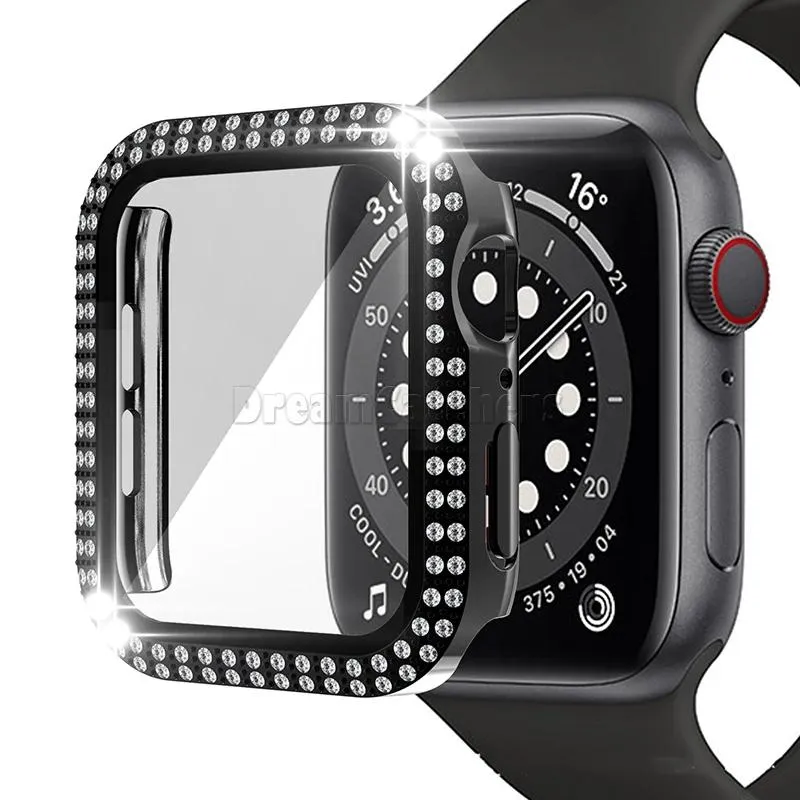 Double Diamond Watch Case Tempered Glass Cover Suitable For Apple Watch Iwatch Protective Bumper Screen Protector Shell Pc Shell Diamond 49mm 45mm 41mm 44mm 42mm