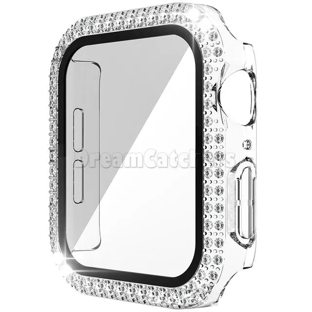 Double Diamond Watch Case Tempered Glass Cover Suitable For Apple Watch Iwatch Protective Bumper Screen Protector Shell Pc Shell Diamond 49mm 45mm 41mm 44mm 42mm