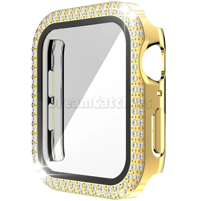 Double Diamond Watch Case Tempered Glass Cover Suitable For Apple Watch Iwatch Protective Bumper Screen Protector Shell Pc Shell Diamond 49mm 45mm 41mm 44mm 42mm