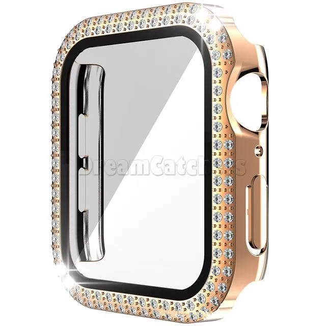 Double Diamond Watch Case Tempered Glass Cover Suitable For Apple Watch Iwatch Protective Bumper Screen Protector Shell Pc Shell Diamond 49mm 45mm 41mm 44mm 42mm