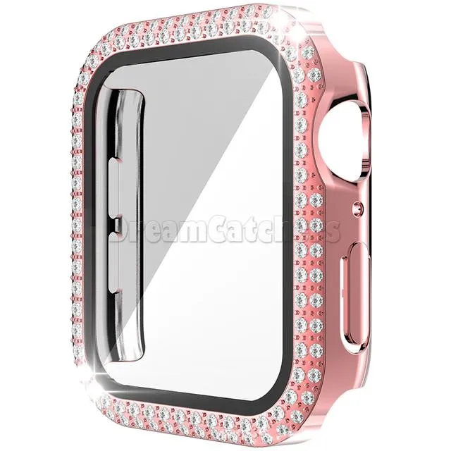 Double Diamond Watch Case Tempered Glass Cover Suitable For Apple Watch Iwatch Protective Bumper Screen Protector Shell Pc Shell Diamond 49mm 45mm 41mm 44mm 42mm