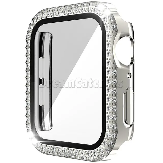 Double Diamond Watch Case Tempered Glass Cover Suitable For Apple Watch Iwatch Protective Bumper Screen Protector Shell Pc Shell Diamond 49mm 45mm 41mm 44mm 42mm