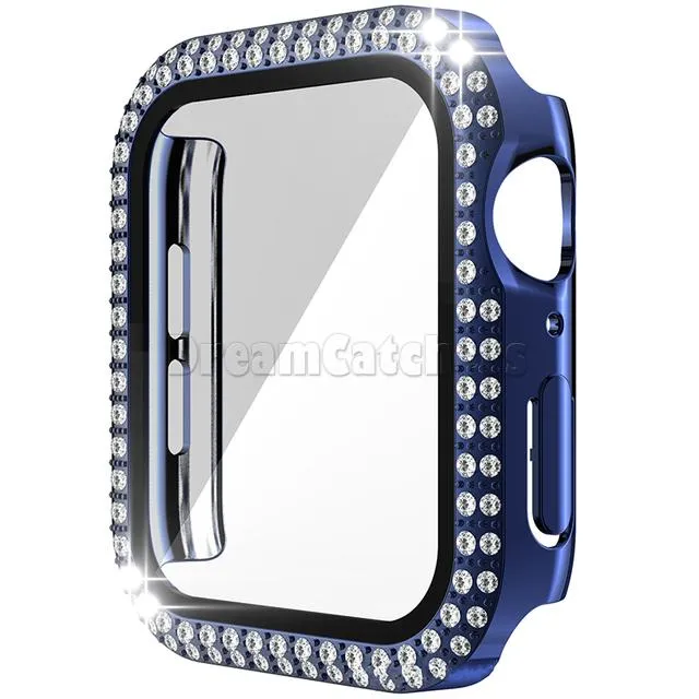 Double Diamond Watch Case Tempered Glass Cover Suitable For Apple Watch Iwatch Protective Bumper Screen Protector Shell Pc Shell Diamond 49mm 45mm 41mm 44mm 42mm