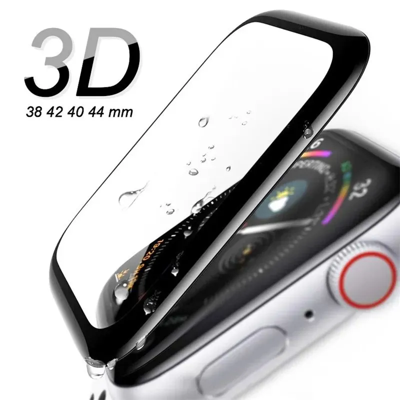 3D Curved With Black Edge Full Glue Screen Cover Tempered Glass Protector Protective For  Watch iWatch 1/2/3/4/5/6/7 38mm 42mm 40mm 44mm 41mm 45mm 49mm Without Package