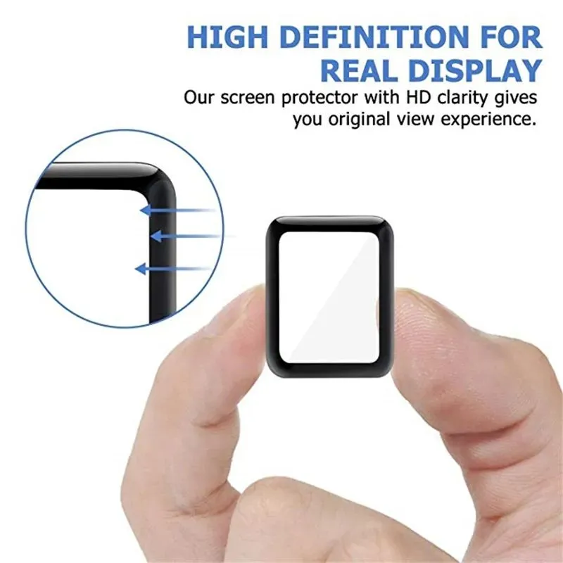 3D Curved With Black Edge Full Glue Screen Cover Tempered Glass Protector Protective For  Watch iWatch 1/2/3/4/5/6/7 38mm 42mm 40mm 44mm 41mm 45mm 49mm Without Package