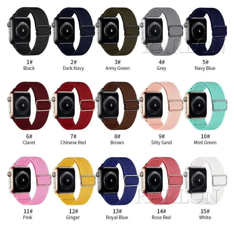 Elastic Nylon Watch Bands Solo Loop Strap For Apple 49mm 44mm 40mm 45mm 41mm 42mm 38mm Adjustable Bracelet iWatch Series Ultra 8 7 6 SE 5 Watchband