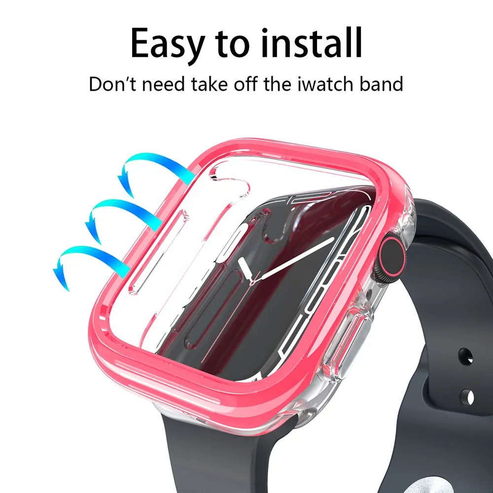 Fashion Color TPU Watch Protective Case For Apple Watch Series 4 5 6 7 8 9 Ultra2 41mm 44mm 45mm 49mm Transparent Anti fall PC Cover