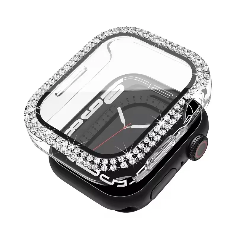 Diamond Watch Glass Case for Apple Watch Series 8 7 6 5 4 3 2 1 Cover 49mm 38mm 40mm 41mm 45mm 44mm Full frame 3D Tempered Glass Screen Protector