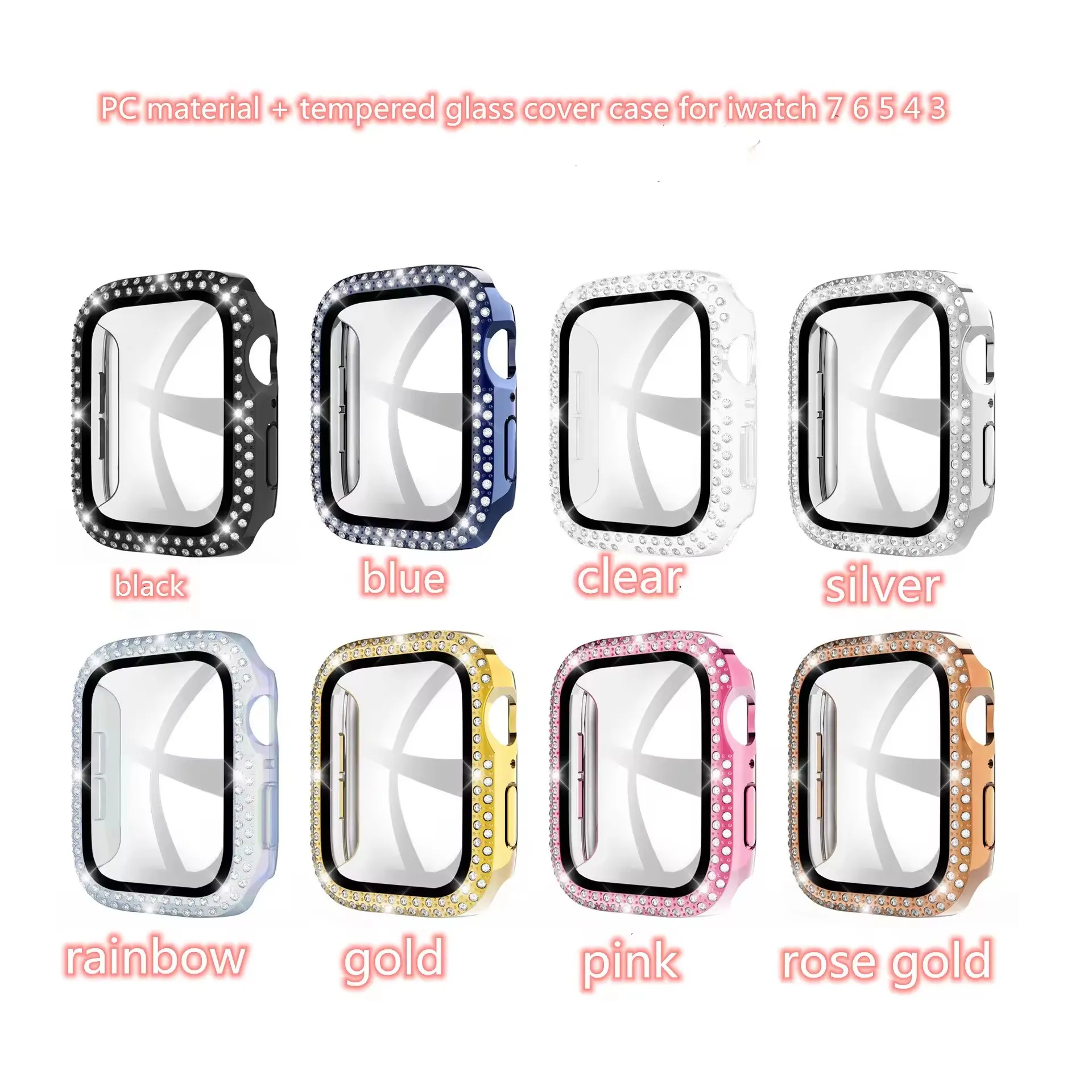 Diamond Watch Glass Case for Apple Watch Series 8 7 6 5 4 3 2 1 Cover 49mm 38mm 40mm 41mm 45mm 44mm Full frame 3D Tempered Glass Screen Protector