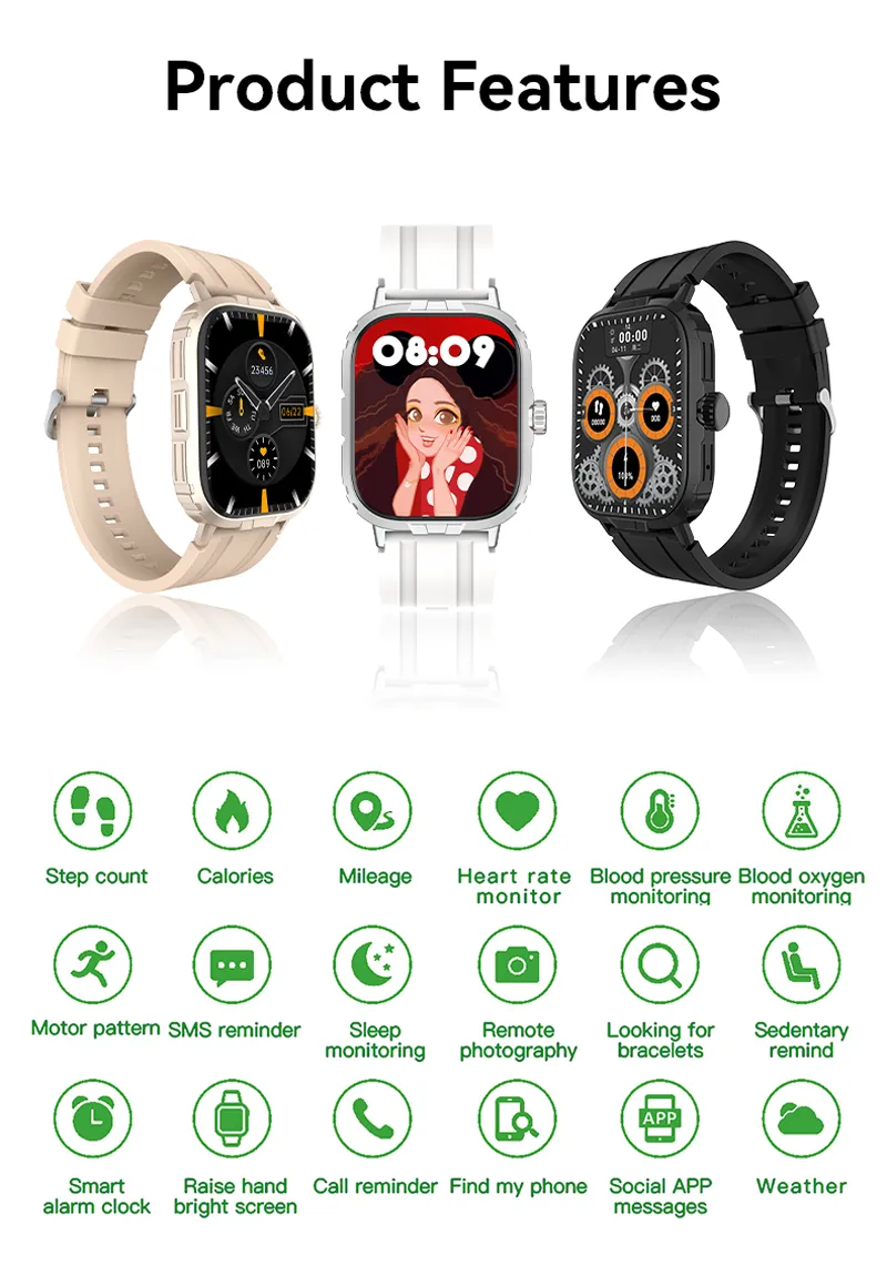 New arrival JQ005 smartwatch 1.69inch full touch screen IP67 waterproof Outdoor Sport watch for men women