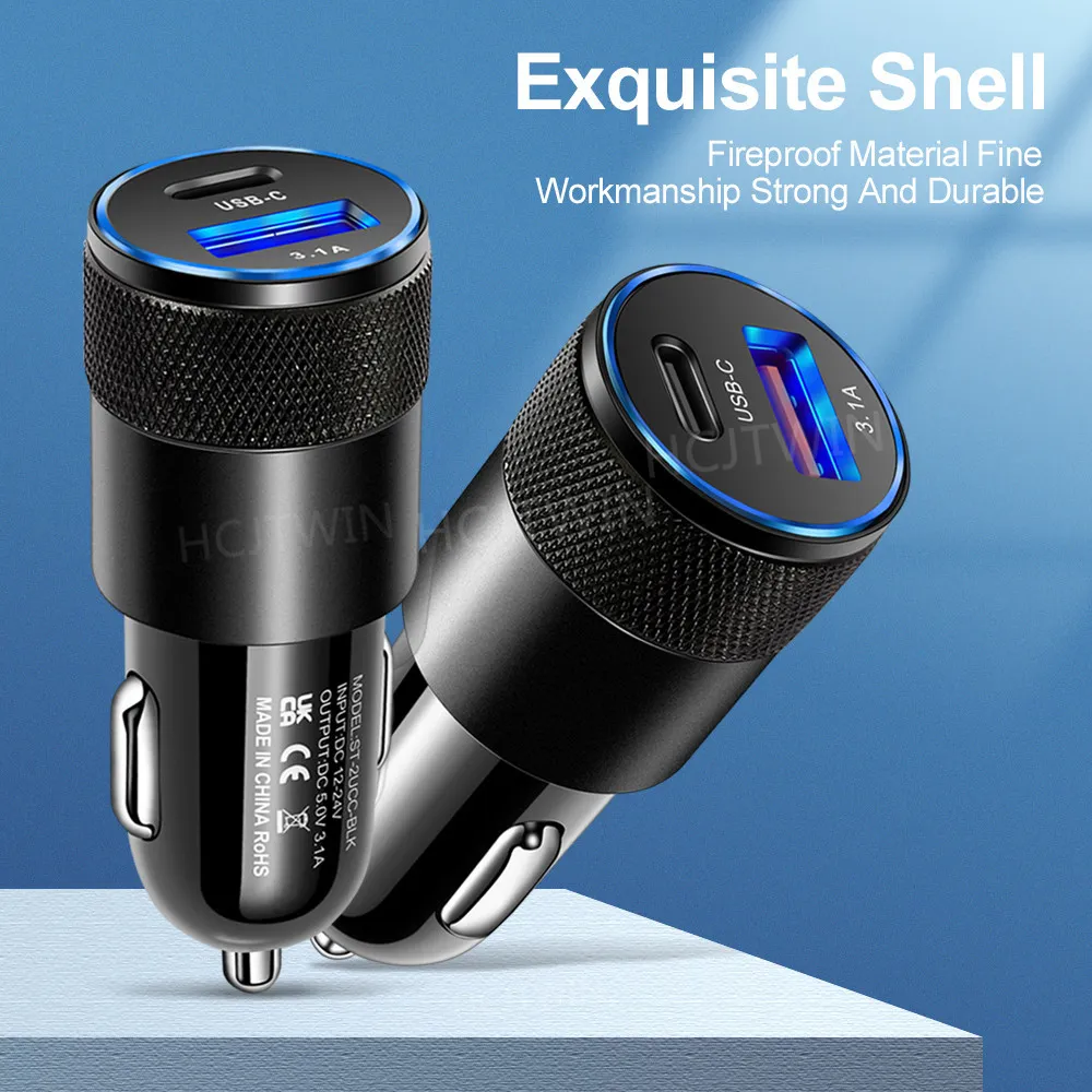 3.1A 15W USB Car Charger USB PD Aluminum Alloy Adapter Fast Charger Car Chargers for iphone 12 13 14 15 Samsung GPS M1