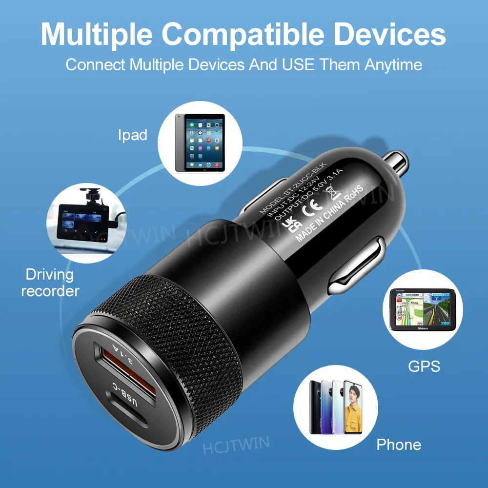 3.1A 15W USB Car Charger USB PD Aluminum Alloy Adapter Fast Charger Car Chargers for iphone 12 13 14 15 Samsung GPS M1