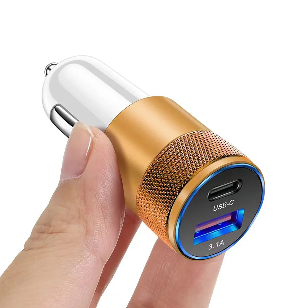 3.1A 15W USB Car Charger USB PD Aluminum Alloy Adapter Fast Charger Car Chargers for iphone 12 13 14 15 Samsung GPS M1