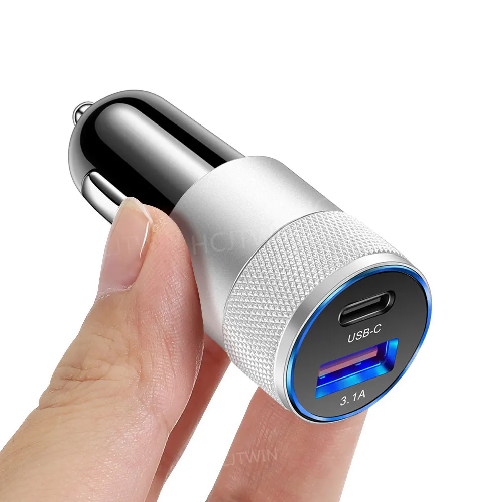 3.1A 15W USB Car Charger USB PD Aluminum Alloy Adapter Fast Charger Car Chargers for iphone 12 13 14 15 Samsung GPS M1