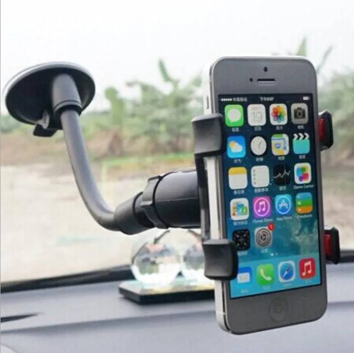 For iPhone 6/6s Double Clip Car Mount, Easy-To-Use Universal Long Arm/neck 360°Rotation Windshield Phone Holder -Retail Pack