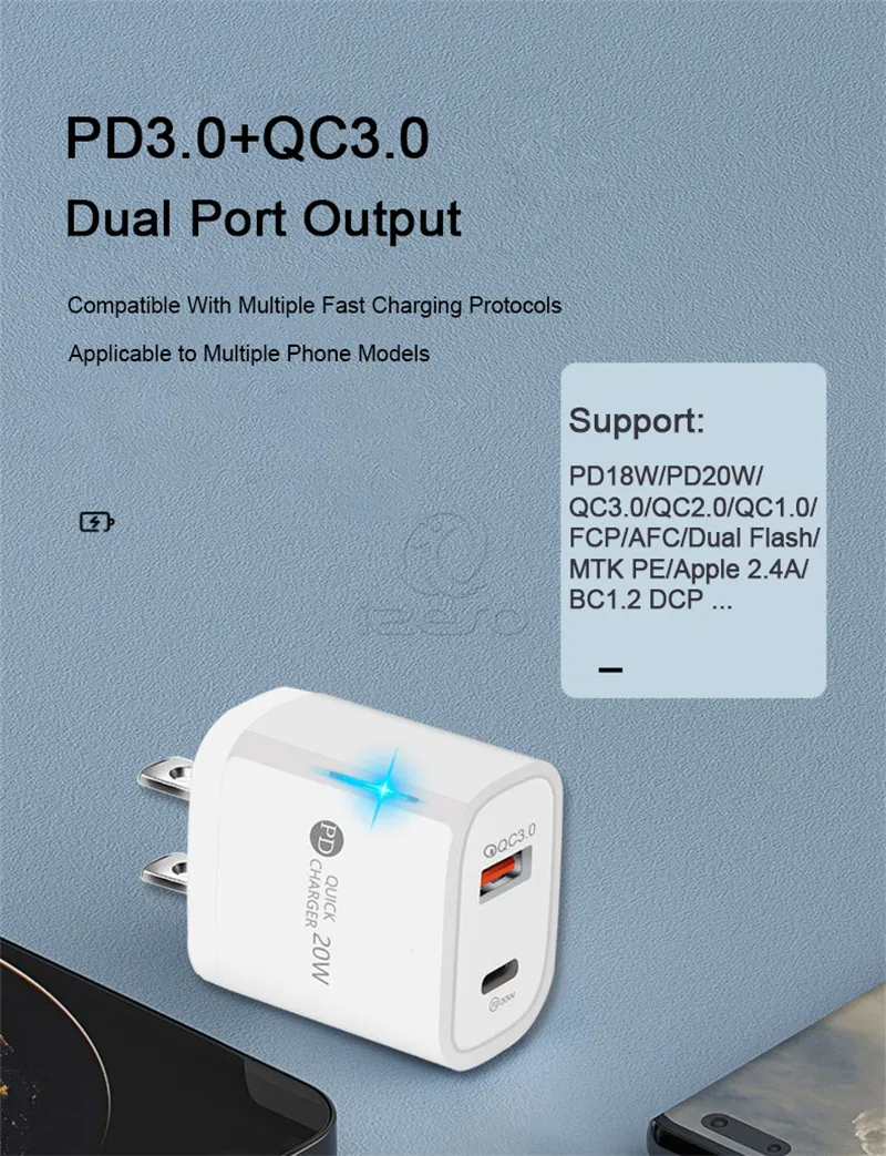 QC3.0 PD Dual Ports USB Wall Charger 5V 3A EU US Plugs Fast Charging Adapter for iPhone 13 12 Pro Max Samsung S21 izeso