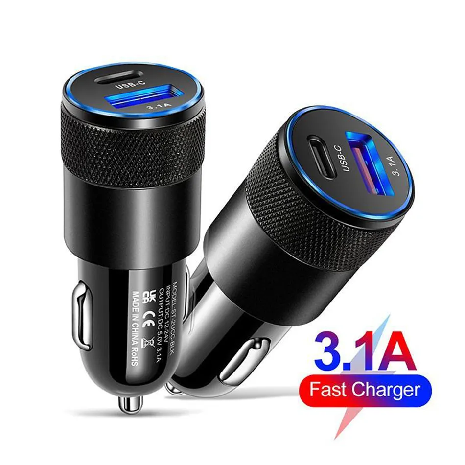 Dual Port PD 20W QC3.0 Quick Charger 3.1A USB Type C Car Charger Cellphone Adapter For iPhone 14 13 12 11 Pro Max with Retail Box