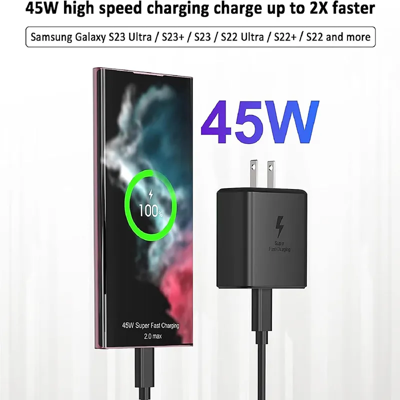 45W Super Fast Charger Kit for Samsung Galaxy S23 NOTE 20 Ultra Quick Charger Block EP-TA845 PD Adapter with Retail Package izeso