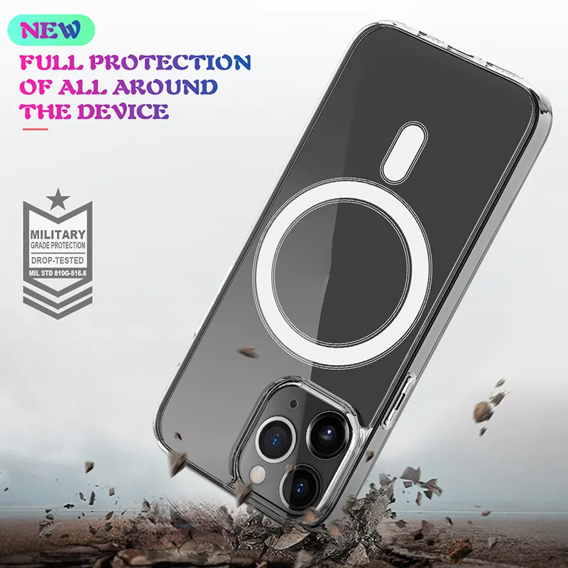 Crystal Clear Magnetic Case for iPhone 15 14 13 12 11 Pro Max XR XS 8 Plus Shockproof Slim Thin Phone Cover with Retail Packaging izeso