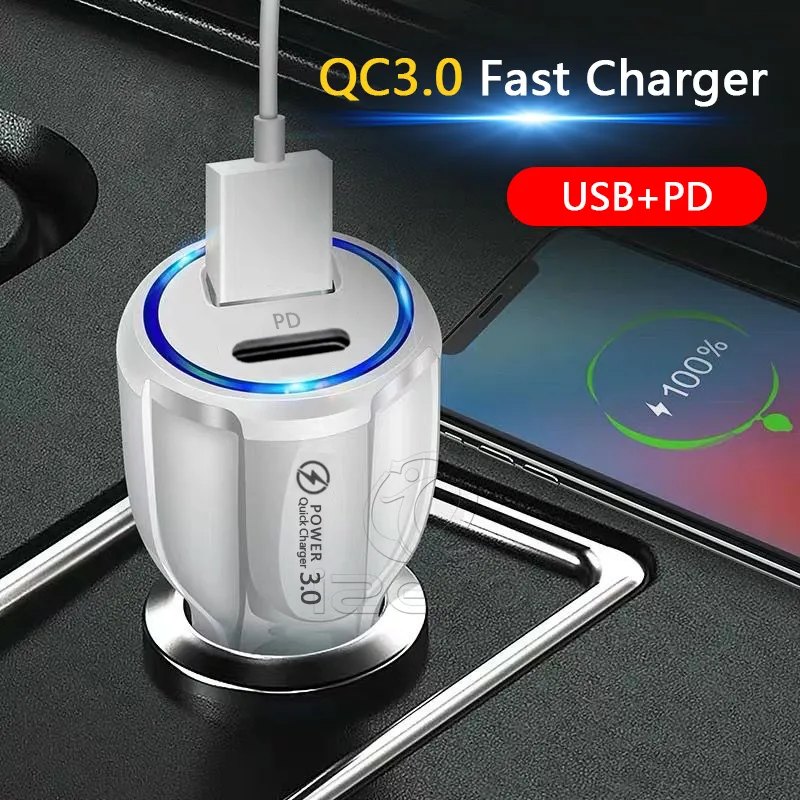 PD USB C Car Charger QC3.0 Auto Power Adapter Charge Dual Ports Fast Charger for iPhone 15 Samsung izeso