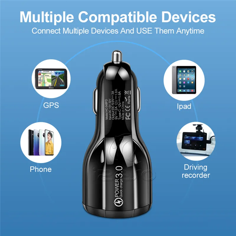 PD USB C Car Charger QC3.0 Auto Power Adapter Charge Dual Ports Fast Charger for iPhone 15 Samsung izeso