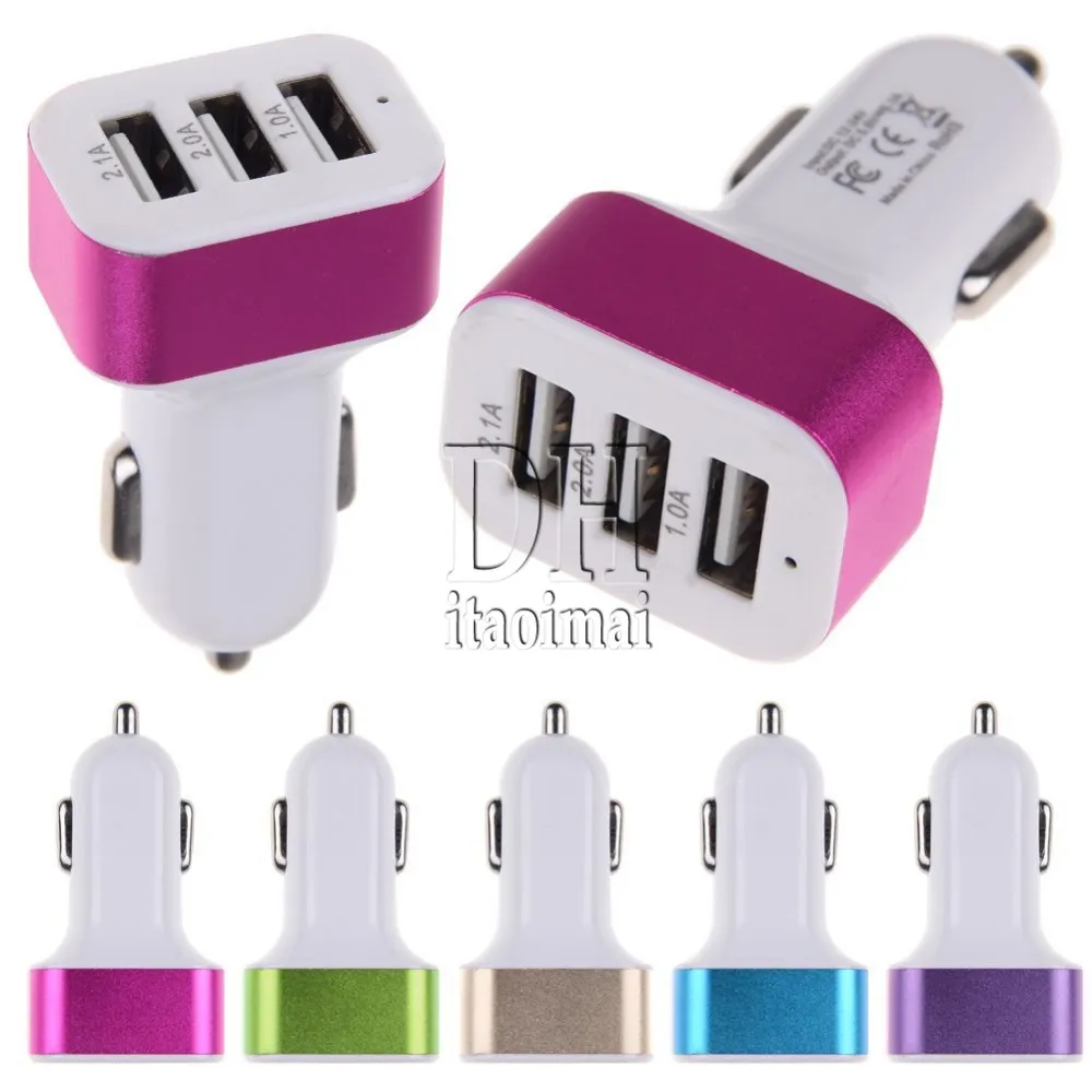 3 USB Ports Car Charger Metal Ring 5V 5.1A Universal Colorful Adapter for iphone 6 Samsung Note 4 DHL