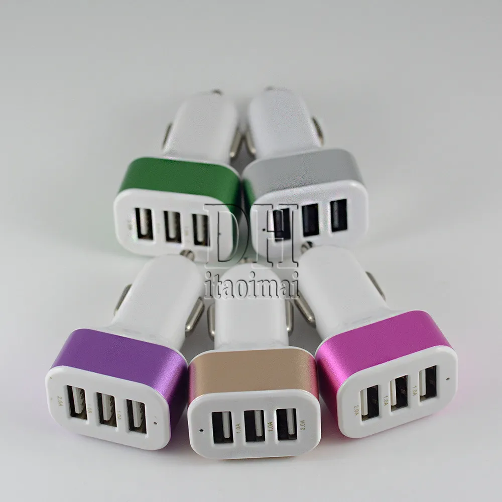 3 USB Ports Car Charger Metal Ring 5V 5.1A Universal Colorful Adapter for iphone 6 Samsung Note 4 DHL