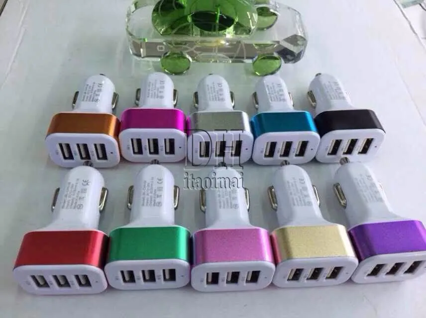 3 USB Ports Car Charger Metal Ring 5V 5.1A Universal Colorful Adapter for iphone 6 Samsung Note 4 DHL