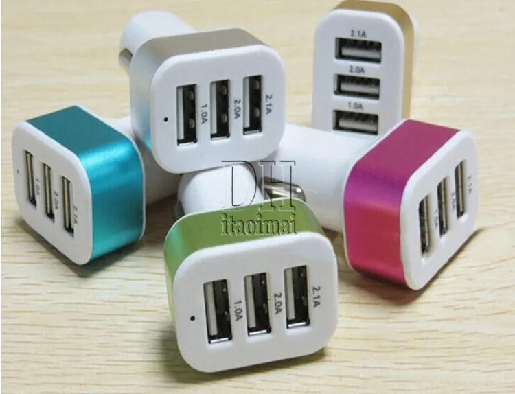 3 USB Ports Car Charger Metal Ring 5V 5.1A Universal Colorful Adapter for iphone 6 Samsung Note 4 DHL