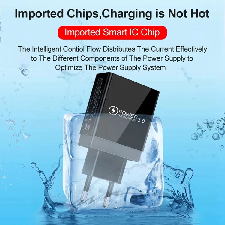 3 USB Wall Charger Quick Charge 3.1A Fast Charging Adapter Digital Display US EU UK Phone Charger For iPhone 14 13 12 11 Pro Max Huawei Samsung with OPP bag