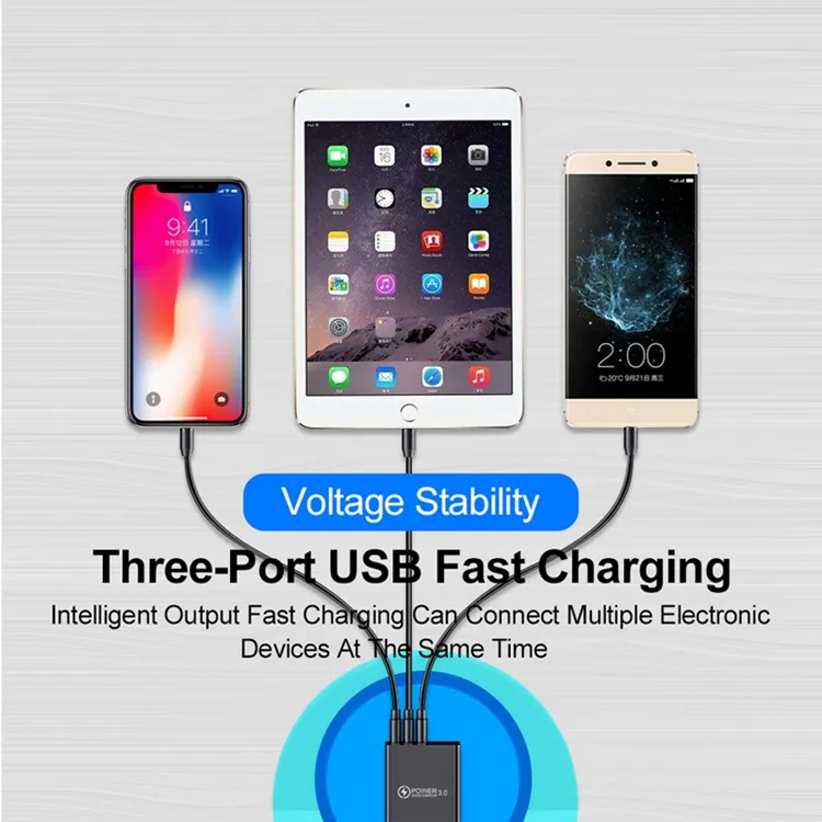 3 USB Wall Charger Quick Charge 3.1A Fast Charging Adapter Digital Display US EU UK Phone Charger For iPhone 14 13 12 11 Pro Max Huawei Samsung with OPP bag