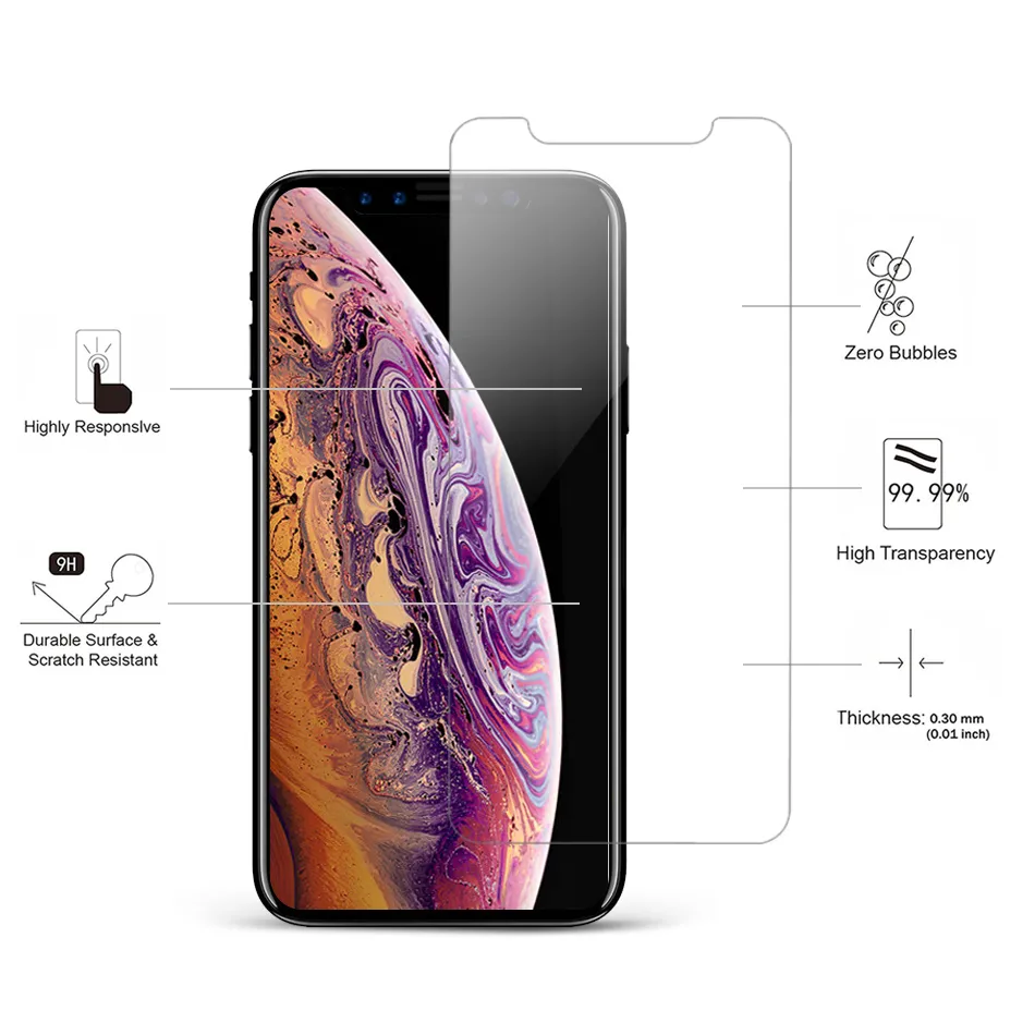 Tempered Glass For Iphone 15 14 13 12 Pro Max 7 8 Plus XR XS Max Screen Protector 2.5D 0.33MM Protect Film For Samsung A14 A23 A54 MOTO G stylus 5G 2023 10 in 1 Paper Package