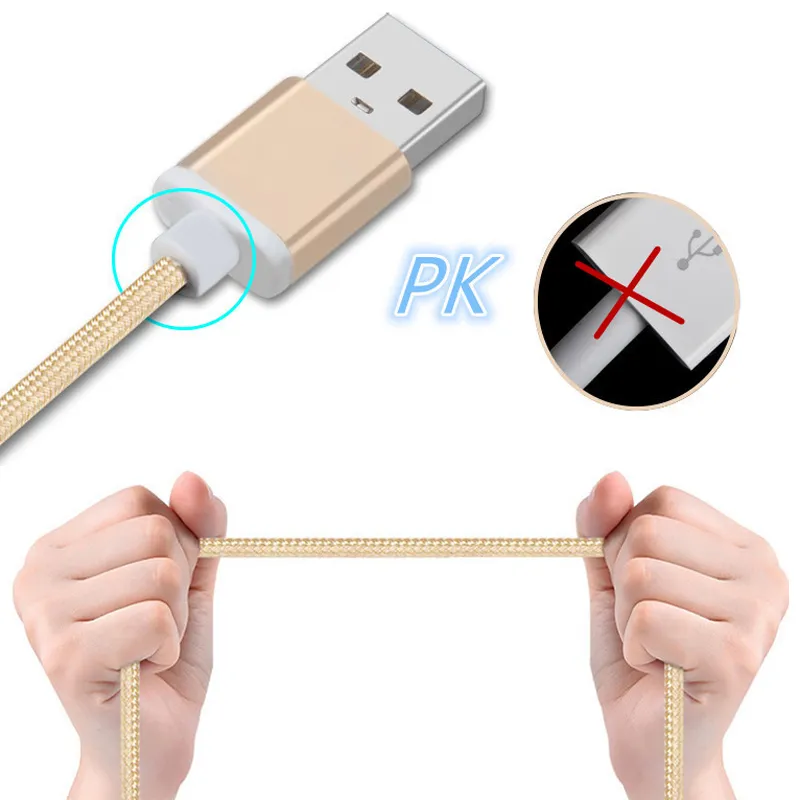 1M Type C 3ft Braided USB Charger Cable Micro V8 Cables Data Line Metal Plug Charging for Samsung Note 20 S9 Plus