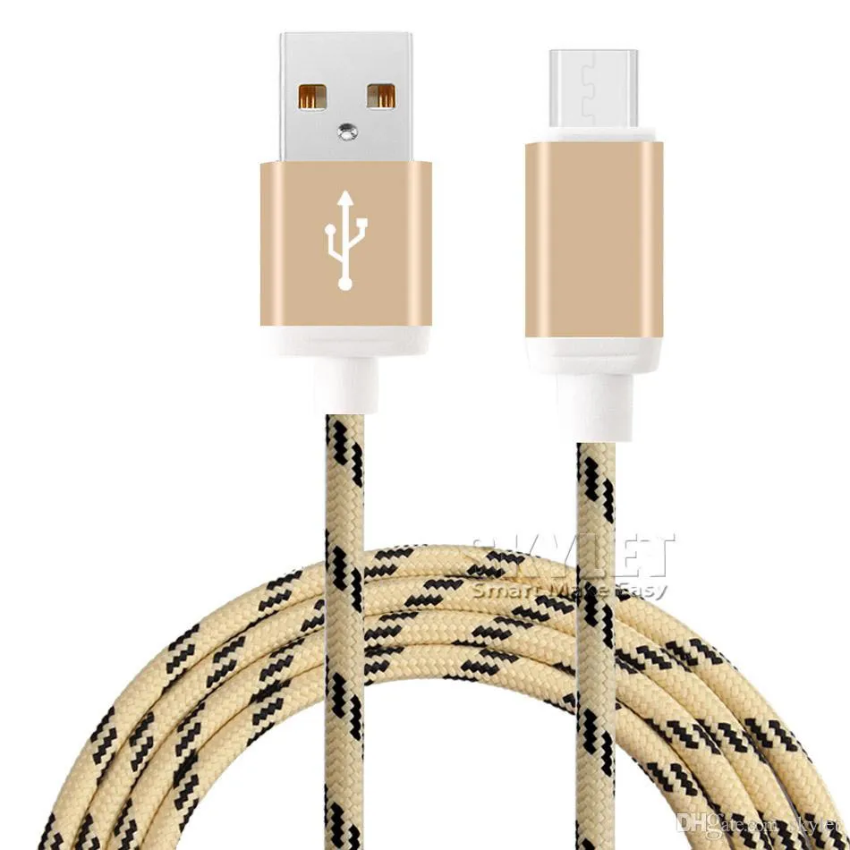 Nylon Braided USB Charging Cords 1M 2M 3M USB C Type C Mirco V8 Cables Colorful 56K Ohm Resistor Cable For iPhone Android Cellphones Without Package