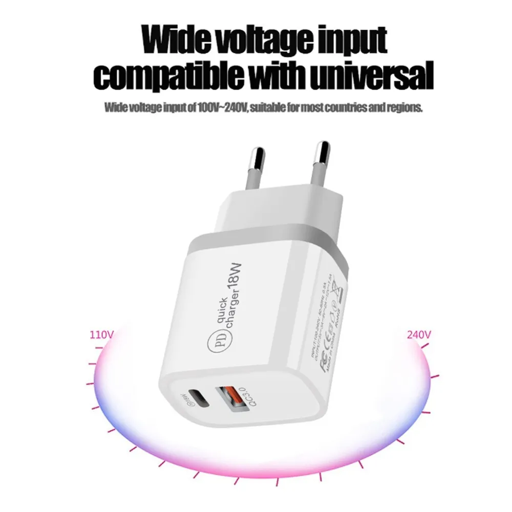 Fast Charger cube QC 3.0 PD 18W Quick Charging EU US UK AU USB Type C wall Charger plug For PHONE 12 11 NOTE 20