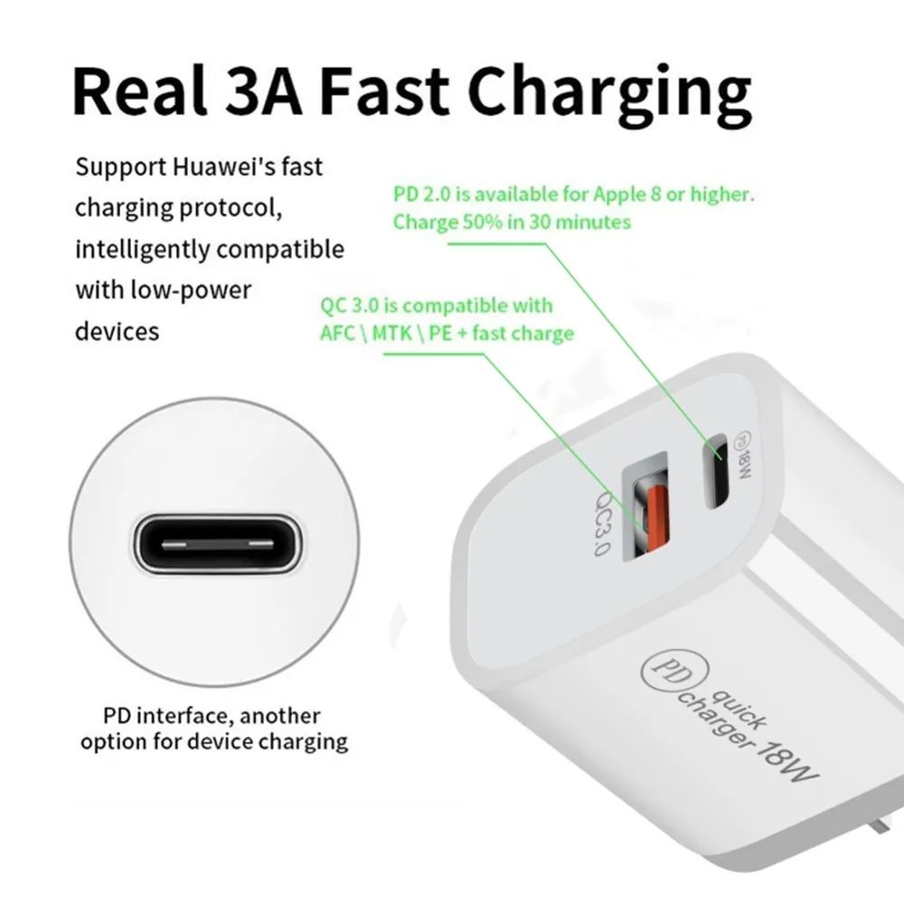 Fast Charger cube QC 3.0 PD 18W Quick Charging EU US UK AU USB Type C wall Charger plug For PHONE 12 11 NOTE 20