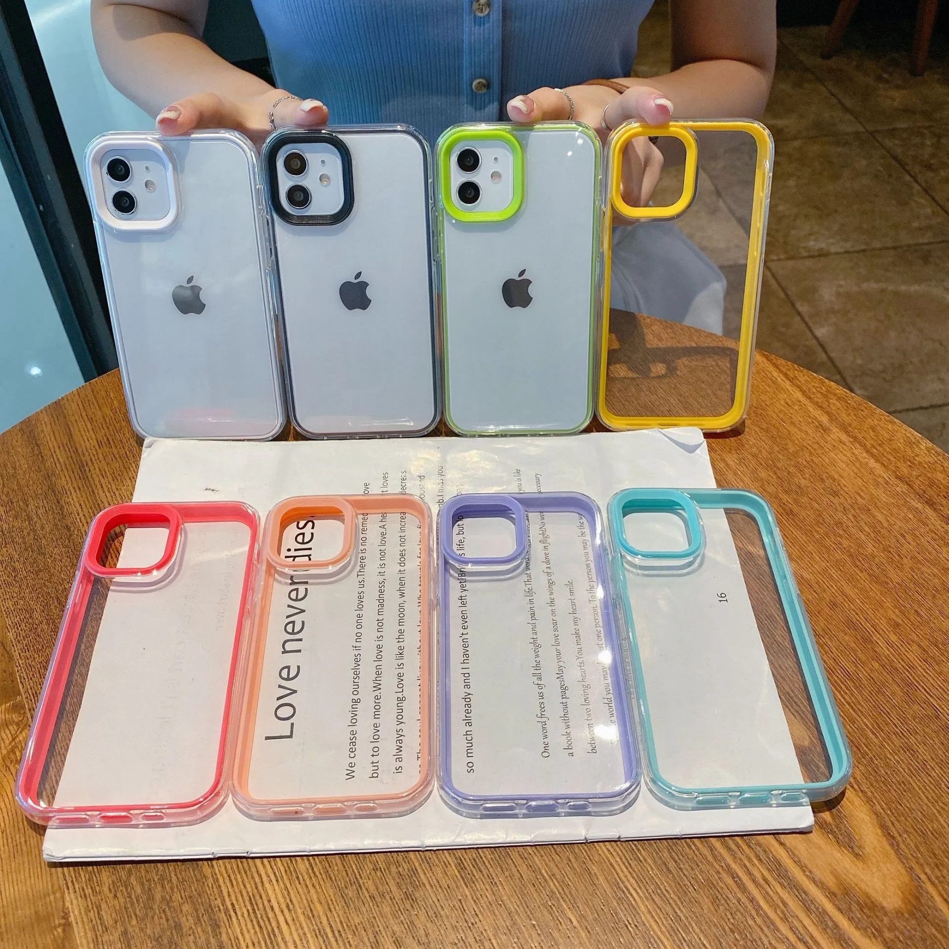 2 in 1 Transparent Candy Color Phone Cases For iPhone 12 11 Pro Max XR X XS Max 7 8 Plus 12 Mini Soft Silicone Shockproof Cover