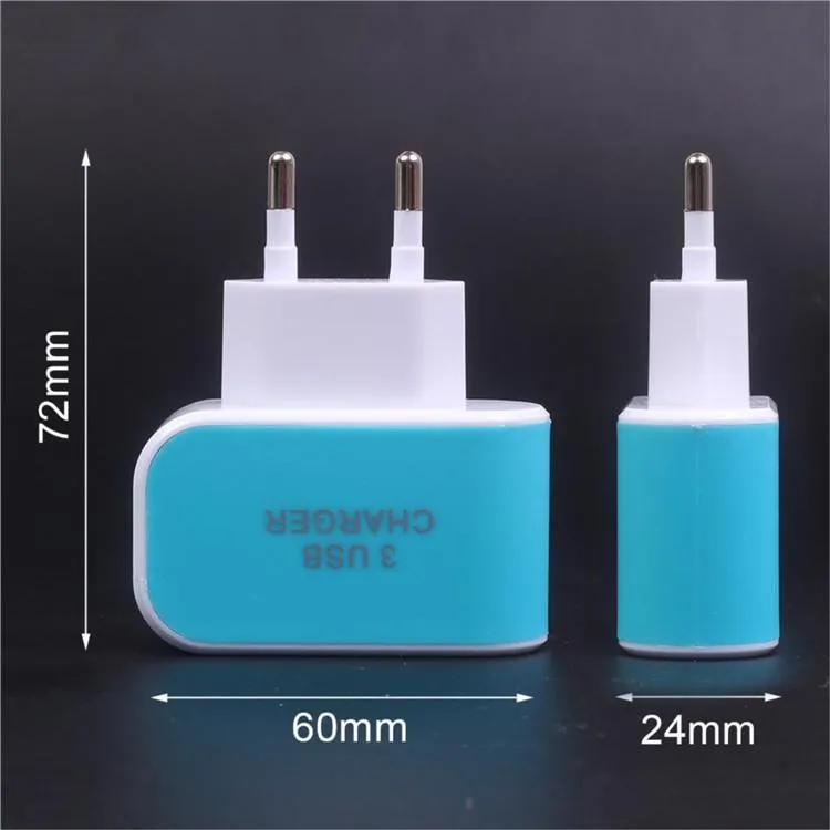 LED Light Triple 3USB ports 3.1A USB AC US EU candy color wall charger home plug for iphone samsung android phones