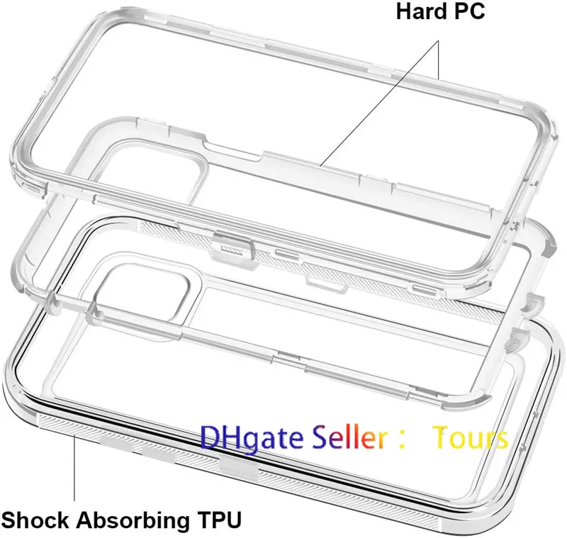 Transparent Armor Defender Phone Cases For iPhone 15 11 13 12 14 Pro Max Three Layer Clear Heavy Duty Protective Shockproof Cover Fit 15 14Plus 13Mini XR 8Plus SE