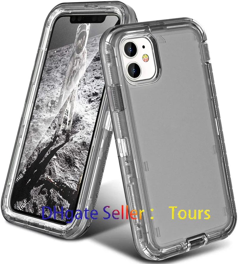 Transparent Armor Defender Phone Cases For iPhone 15 11 13 12 14 Pro Max Three Layer Clear Heavy Duty Protective Shockproof Cover Fit 15 14Plus 13Mini XR 8Plus SE