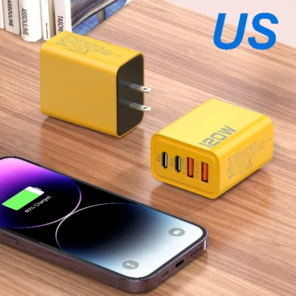 Hot-selling 120W Bumblebee Super Fast Charging KO-71 2PD+2USB Charging Charger for Laptops Tablets Mobilephones Travel Wall EU/US Plug Charger in Retail Box